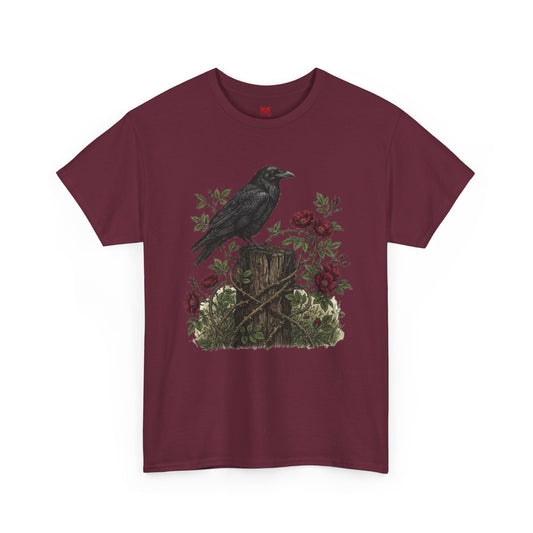 Raven on Rose Stump T-Shirt — Gothic Nature Graphic Tee