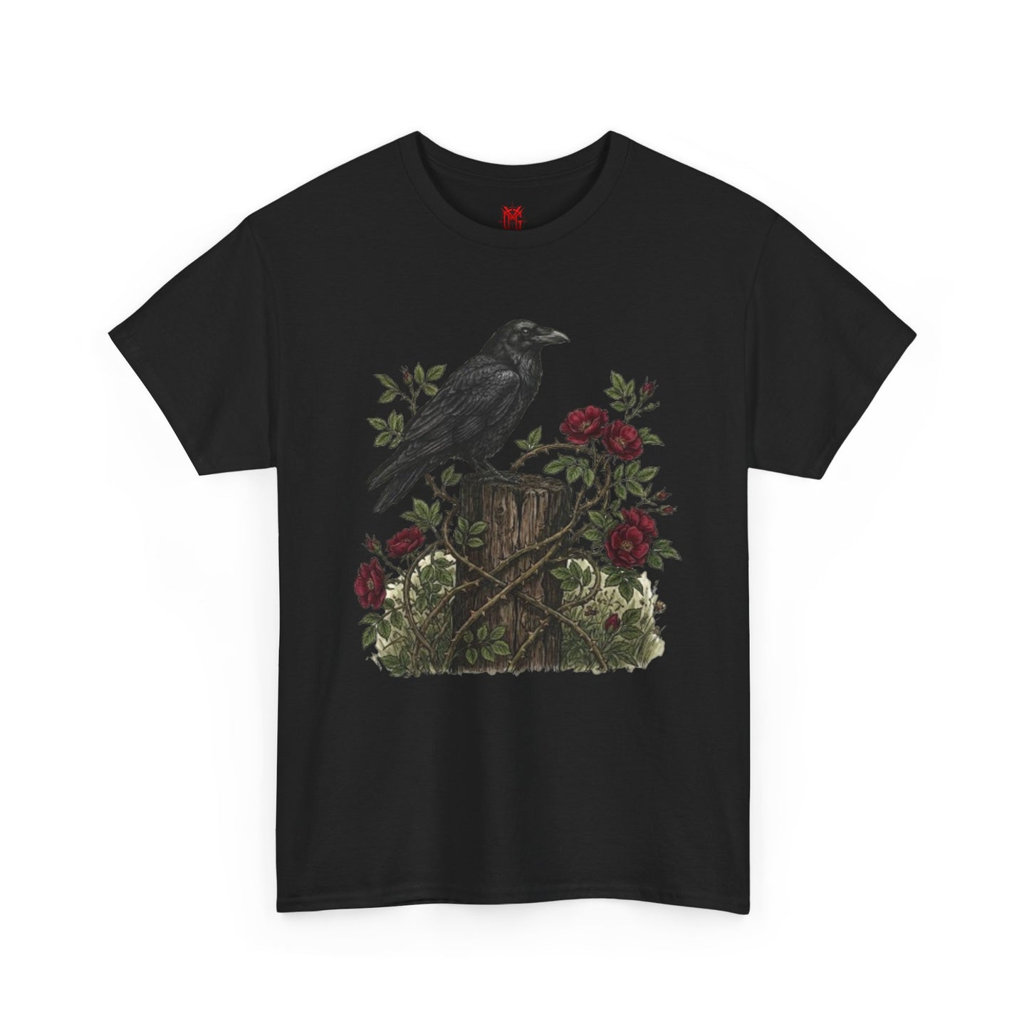 T-shirt Corbeau sur souche de rose — T-shirt graphique nature gothique