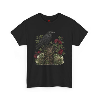 T-shirt Corbeau sur souche de rose — T-shirt graphique nature gothique