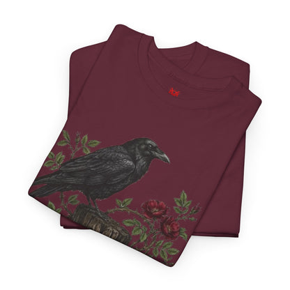 T-shirt Corbeau sur souche de rose — T-shirt graphique nature gothique
