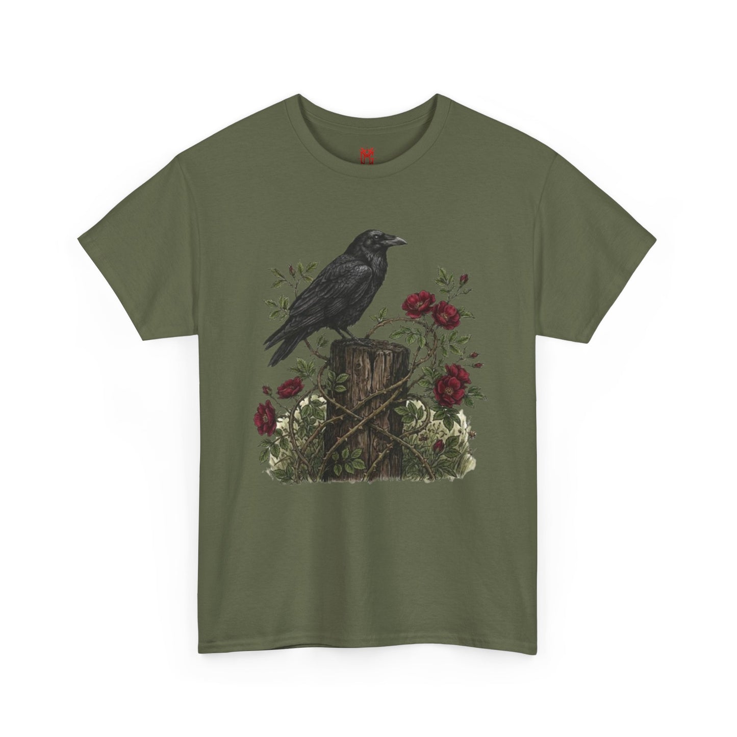 T-shirt Corbeau sur souche de rose — T-shirt graphique nature gothique