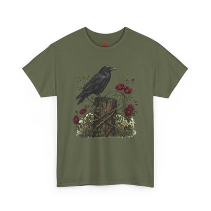 T-shirt Corbeau sur souche de rose — T-shirt graphique nature gothique
