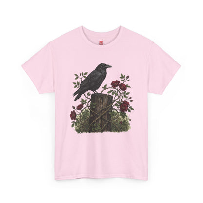 T-shirt Corbeau sur souche de rose — T-shirt graphique nature gothique