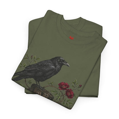 T-shirt Corbeau sur souche de rose — T-shirt graphique nature gothique
